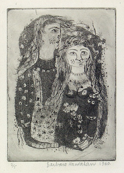 Artist: b'HANRAHAN, Barbara' | Title: b'Lovers' | Date: 1960 | Technique: b'etching and aquatint, printed in black ink, from one plate'