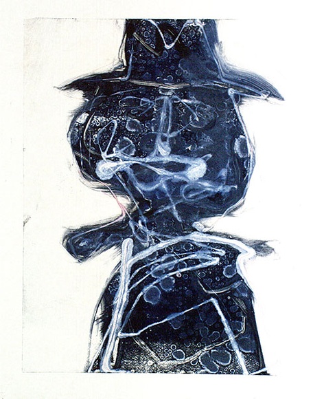 Artist: b'Partos, Paul.' | Title: b'(Figure with a hat in blue)' | Date: c.1964 | Technique: b'monotype, printed in colour, from one plate'