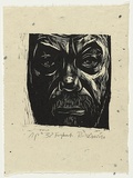 Artist: AMOR, Rick | Title: Self portrait fragment. | Date: 1990 | Technique: woodcut, printed in black ink, from one block
