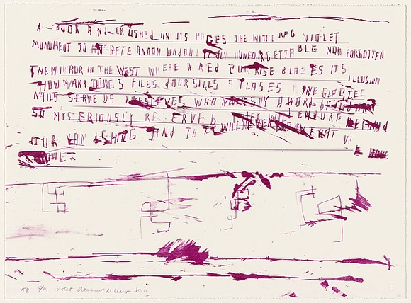 Artist: b'de Clario, Domenico.' | Title: b'Settevoltecieco (violet)' | Date: 2010 | Technique: b'lithograph, printed in violet ink, from one stone/plate; hand-coloured' Artist: b'de Clario, Domenico.' | Title: b'Settevoltecieco (violet)' | Date: 2010 | Technique: b'lithograph, printed in violet ink, from one stone/plate; hand-coloured'