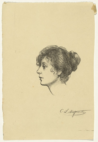 Artist: b'Allport, C.L.' | Title: b'(Study of a head in profile).' | Date: c.1908 | Technique: b'lithograph, printed in black ink, from one stone [or plate]'