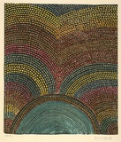 Artist: b'Cherel, Kumanjayi (Butcher).' | Title: b'Galaroo (rainbow serpent) II' | Date: 1998 | Technique: b'linocut, printed in black ink, from one block; hand-coloured'
