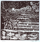 Artist: STREET, Mervyn | Title: Sunrise with trees | Date: 1999, August | Technique: linocut, printed in black ink, from one block