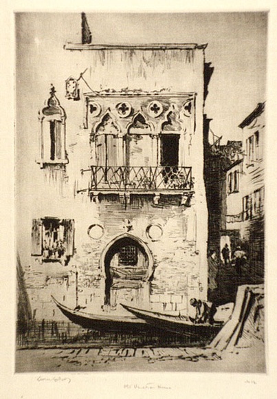 Artist: b'LINDSAY, Lionel' | Title: b'An old Venetian house' | Date: 1926 | Technique: b'drypoint, printed in brown ink with plate-tone, from one plate' | Copyright: b'Courtesy of the National Library of Australia'