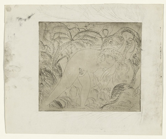 Artist: b'BOYD, Arthur' | Title: b'not titled  [Nude and serpent with ferns].' | Date: 1960-70 | Technique: b'etching, printed in black ink, from one plate' | Copyright: b'Reproduced with permission of Bundanon Trust'