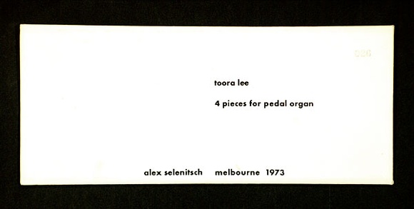 Artist: SELENITSCH, Alex | Title: Toora Lee - 4 pieces for pedal organ. | Date: 1973 | Technique: screenprint, printed in black ink, from one stencil