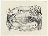 Artist: BOYD, Arthur | Title: not titled [Nude female on sofa with beast]. | Date: 1960-70 | Technique: lithograph, printed in black ink, from one stone [or plate] | Copyright: Reproduced with permission of Bundanon Trust