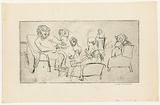 Artist: b'WILLIAMS, Fred' | Title: b'Visitors at Upwey' | Date: 1965-66 | Technique: b'etching, drypoint, printed in black ink, from one copper plate' | Copyright: b'\xc2\xa9 Fred Williams Estate'