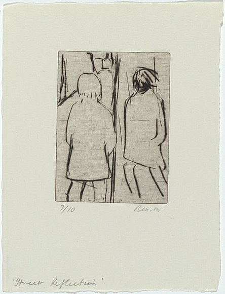 Artist: b'MADDOCK, Bea' | Title: b'Street reflection' | Date: 1964 | Technique: b'drypoint, printed in black ink with plate-tone, from one copper plate'