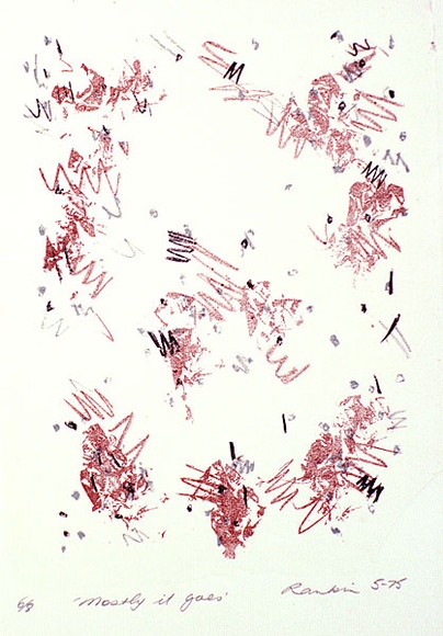 Artist: b'Rankin, David.' | Title: b'Mostly it goes' | Date: 1975, May | Technique: b'lithograph, printed in colour, from three stones [brown, black and grey ink]'