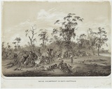 Artist: b'SCHRAMM, Alexander' | Title: b'Native encampment in South Australia.' | Date: c.1859 | Technique: b'chalk-lithograph, printed in colour, from two stones'