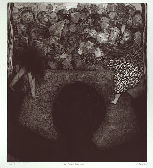 Artist: b'Edwards, Annette.' | Title: b'The Punch and Judy show' | Date: 1983 | Technique: b'softground etching and aquatint, printed in black ink, from one plate'