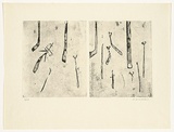 Artist: b'WILLIAMS, Fred' | Title: b'Ferns diptych. Number 1' | Date: 1971 | Technique: b'aquatint, foul biting, flat biting, engraving, etching, roulette, electric hand engraving tool, printed in black ink, from two plates' | Copyright: b'\xc2\xa9 Fred Williams Estate'