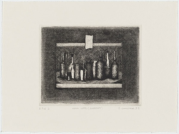 Artist: b'Cooper, Simon.' | Title: b'Still life (morandi)' | Date: 1993 | Technique: b'etching, printed in black ink, from one plate'