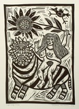 Artist: b'HANRAHAN, Barbara' | Title: b'Tiger lady.' | Date: 1989 | Technique: b'linocut, printed in black ink, from one block'