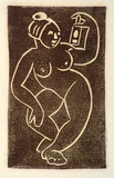 Artist: Stephen, Clive. | Title: (Nude with lantern) | Date: c.1948 | Technique: linocut, printed in brown ink, from one block