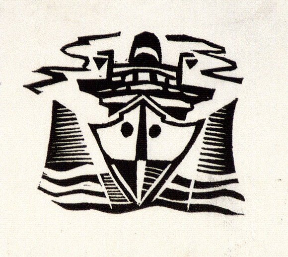 Artist: b'Barwell, Geoff.' | Title: b'(The Ship).' | Date: (1955) | Technique: b'linocut, printed in black ink, from one block'