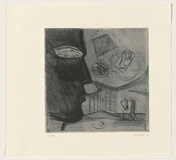 Artist: b'Palethorpe, Jan' | Title: b'not titled [fish eye face]' | Date: 1990 | Technique: b'etching, printed in black ink with plate-tone, from one plate'