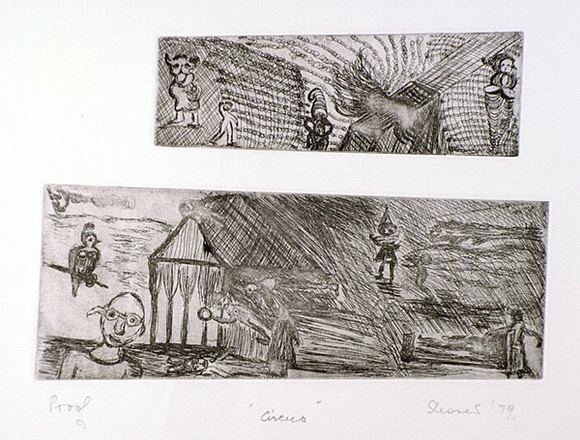 Artist: b'SHEARER, Mitzi' | Title: b'Circus' | Date: 1979 | Technique: b'etching, printed in black ink with plate-tone, from two  plates'