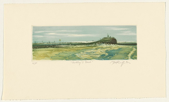 Artist: b'GRIFFITH, Pamela' | Title: b'Nobbys Beach' | Date: 1985 | Technique: b'hardground-etching, aquatint and burnishing, printed in colour, from two zinc plates' | Copyright: b'\xc2\xa9 Pamela Griffith'