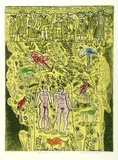 Artist: HANRAHAN, Barbara | Title: Adam and Eve and heroes | Date: 1975 | Technique: etching and aquatint, printed in colour with plate-tone, from one plate