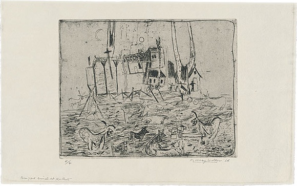 Artist: b'WALKER, Murray' | Title: b'Farm yard animals at Kallista.' | Date: 1964 | Technique: b'etching and aquatint, printed in black ink, from one plate'