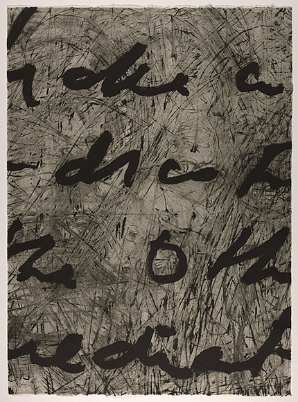Artist: b'PARR, Mike' | Title: b'Language and chaos 1.' | Date: 1990 | Technique: b'drypoint, electric grinder and burnishing, printed in black ink, from one copper plate; over printed with lift ground aquatint, printed in black ink, from one steel plate'
