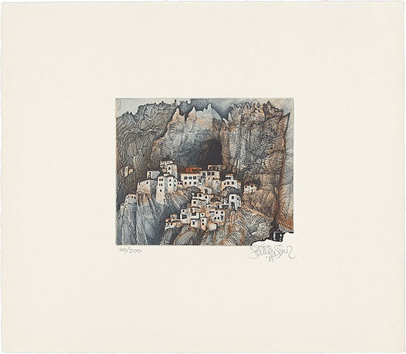 Artist: b'SCHMEISSER, Jorg' | Title: b'Tiksey small' | Date: 1985 | Technique: b'etching and aquatint, printed in colour, from two plates' | Copyright: b'\xc2\xa9 J\xc3\xb6rg Schmeisser'