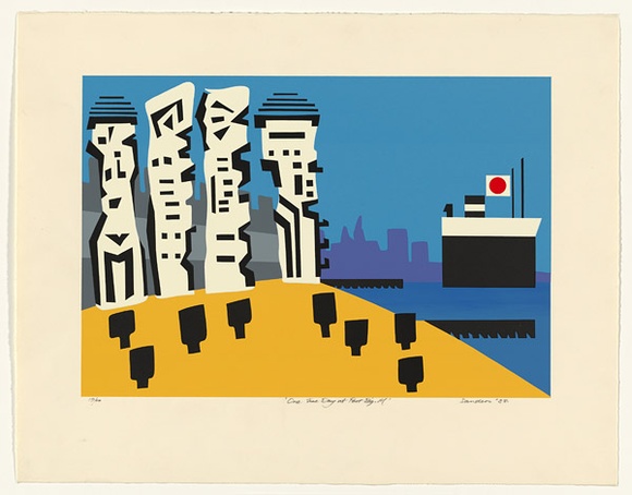 Artist: b'Sanders, Tom.' | Title: b'One fine day at Port Big M.' | Date: 1983 | Technique: b'screenprint, printed in colour, from eight stencils'