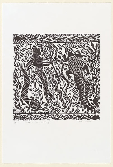 Artist: b'Wilfred, Rex.' | Title: b'Baru and Kilirringkilirring' | Date: c.2001 | Technique: b'linocut, printed in black ink, from one block'