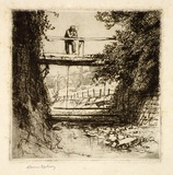 Artist: b'LINDSAY, Lionel' | Title: b'The Mill Bridge, Bridgewater, South Australia' | Date: 1920 | Technique: b'etching, printed in warm black ink with plate-tone, from one plate' | Copyright: b'Courtesy of the National Library of Australia'