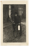 Artist: b'TRAILL, Jessie' | Title: b'Boy on bicycle, Paris' | Date: 1909 | Technique: b'lithograph, printed in black ink, from one stone'