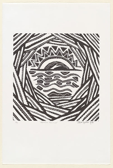 Artist: b'Joshua, Alan.' | Title: b'Sunrise at Ngukurr' | Date: c.2001 | Technique: b'linocut, printed in black ink, from one block'