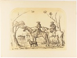 Title: b'Bushmen in danger.' | Date: c. 1889 | Technique: b'transfer-lithograph, printed in black and buff ink, from two stones'