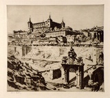 Artist: LINDSAY, Lionel | Title: Toledo, Spain. | Date: 1927 | Technique: drypoint, printed in brown ink, from one plate | Copyright: Courtesy of the National Library of Australia