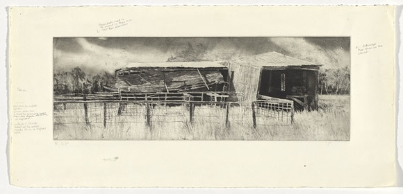 Artist: b'PORTER, Chris' | Title: b'Corrugated iron' | Date: 1995-96 | Technique: b'etching, printed in warm black ink from one plate.'