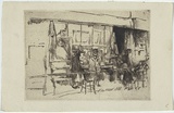 Artist: b'Menpes, Mortimer.' | Title: b'not titled [Sidewalk picture sellers].' | Date: c.1900 | Technique: b'etching, printed in black ink, from one plate'