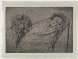 Artist: MACQUEEN, Mary | Title: Death of the Rev. Malcolm Macqueen | Date: 1964 | Technique: drypoint, printed in black ink with plate-tone, from one plate | Copyright: Courtesy Paulette Calhoun, for the estate of Mary Macqueen