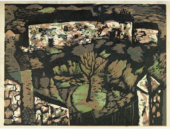 Artist: b'Adams, Tate.' | Title: b'(Village in Mourne).' | Date: (1954) | Technique: b'linocut, printed in colour, from four blocks'