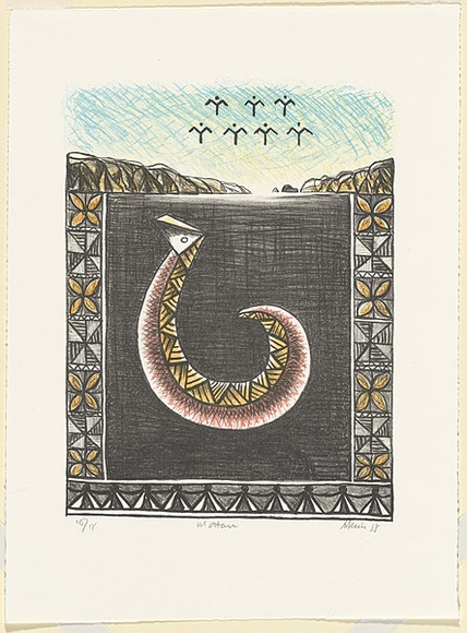 Artist: Feu'u, Fatu | Title: Matau. | Date: 1988 | Technique: lithograph, printed in colour, from multiple stones | Copyright: © Fatu Feu'u
