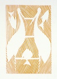 Artist: Marika, Banduk. | Title: Birds and fishes | Date: (1984) | Technique: linocut, printed in yellow ink, from one block