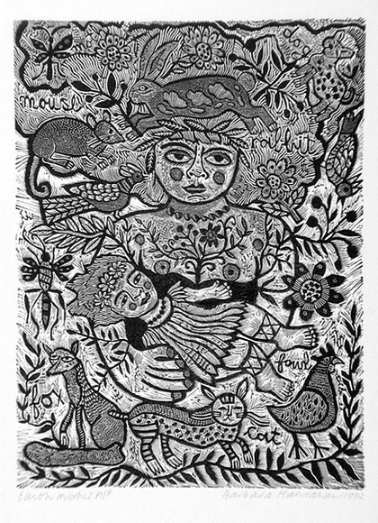 Artist: b'HANRAHAN, Barbara' | Title: b'Earth mother' | Date: 1982 | Technique: b'wood-engraving, printed in black ink, form one block'