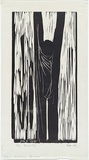 Artist: b'MADDOCK, Bea' | Title: b'Figure reaching upwards' | Date: 27 August 1963 | Technique: b'woodcut, printed in black ink by hand-burnishing, from one plywood block'