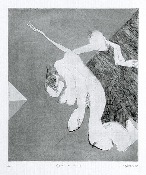 Artist: b'BALDESSIN, George' | Title: b'Figure in private.' | Date: 1965 | Technique: b'etching and aquatint, printed in black ink, from one plate'