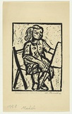 Artist: Groblicka, Lidia. | Title: Model [young girl drawing]. | Date: 1958 | Technique: linocut, printed in black ink, from one block