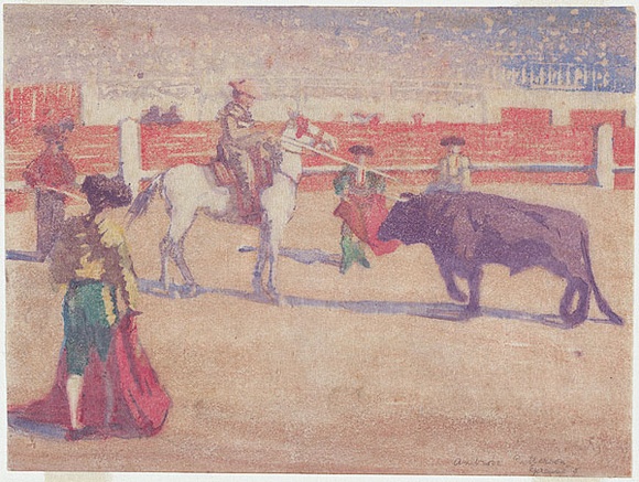 Artist: b'Patterson, Ambrose.' | Title: b'The bullfight' | Date: c.1904 | Technique: b'woodcut, printed in colour in Japanese manner, from multiple blocks'