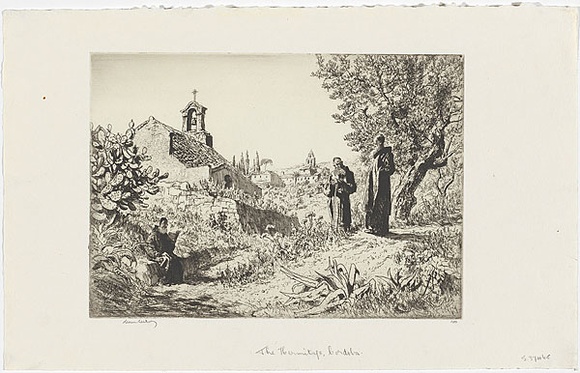 Artist: b'LINDSAY, Lionel' | Title: b'The Hermitage, Cordova.' | Date: 1931 | Technique: b'etching, printed in warm black ink with plate-tone, from one plate' | Copyright: b'Courtesy of the National Library of Australia'