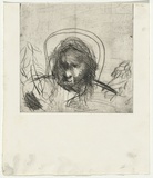Artist: b'BOYD, Arthur' | Title: b'(Portrait head in arc).' | Date: c.1968 | Technique: b'etching, printed in black ink, from one plate' | Copyright: b'Reproduced with permission of Bundanon Trust'