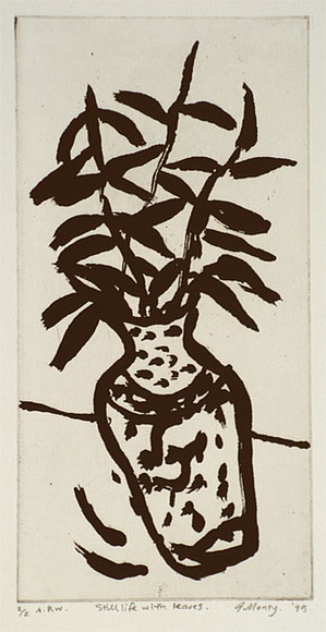 Artist: b'Money, John.' | Title: b'Still life with leaves' | Date: 1995, September | Technique: b'liftground-aquatint, printed in black ink, from one plate'