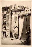 Artist: LINDSAY, Lionel | Title: The Zocodover Gate, Toledo | Date: 1926 | Technique: drypoint, printed in warm black ink with plate-tone, from one plate | Copyright: Courtesy of the National Library of Australia